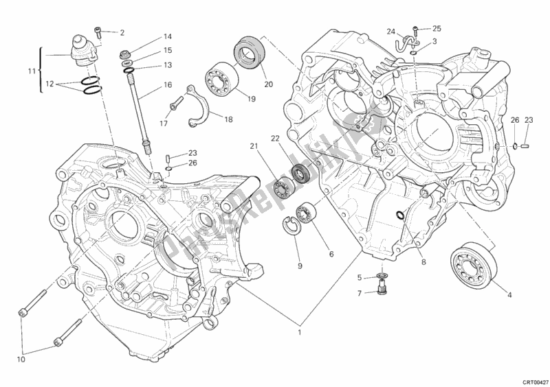 Alle onderdelen voor de Carter van de Ducati Superbike 848 USA 2008